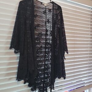 miami Black Lace Kimono Cover-Up